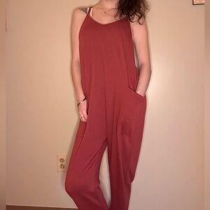 Freckled Poppy Women's Rust Sleeveless Relaxed Jumpsuit S With Pockets